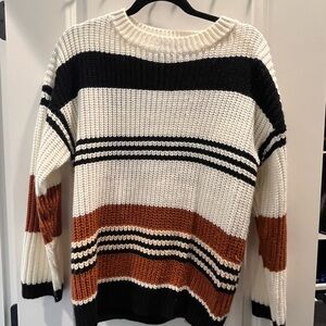 Striped Black, White, and Brown Women's Sweater